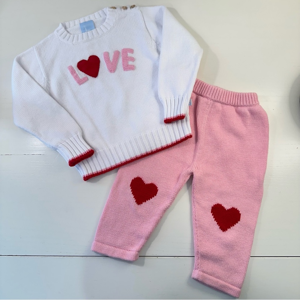 Bella Bliss Crochet Valentine's Day Love Heart Sweater + Pants Set 18M